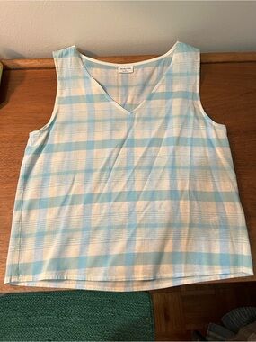 Babaton Aritzia Light Blue & White Plaid Sleeveless V-Neck Top size XS